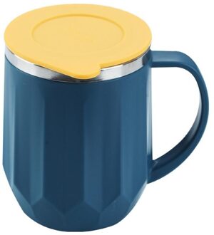 400Ml Dubbele Laag Water Cup Koffie Melk Geïsoleerde Mok Met Deksel Blauw