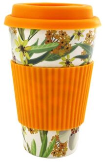 400ml Milieuvriendelijke Bamboevezel Koffie Mok Mok Met Deksel Draagbare Bier Mokken Thee Kopjes Melk Cup voor Kerst Oranje