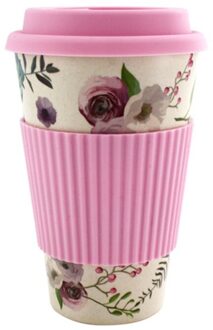 400ml Milieuvriendelijke Bamboevezel Koffie Mok Mok Met Deksel Draagbare Bier Mokken Thee Kopjes Melk Cup voor Kerst Roze