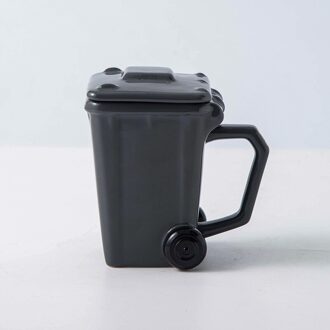 400ml Peculiar 3D Ceramic Coffee Cup Recycling Bin Shape Mugs with Lid and Handle High Temperature Resistance Mug grijs
