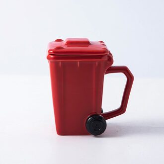 400ml Peculiar 3D Ceramic Coffee Cup Recycling Bin Shape Mugs with Lid and Handle High Temperature Resistance Mug rood