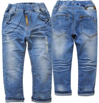 4096 Kids Lente Herfst Jongens Jeans Zachte Denim Broek Jongen Blauw Elastische Taille Gat Broek Kind Kleding Mode Gat Broek 7T