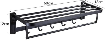 40Cm/60Cm Handdoekenrek Matte Zwarte Houder Aluminium Wall Mounted Folding Locker Organizer Badkamer Opslag Plank Haak accessoires