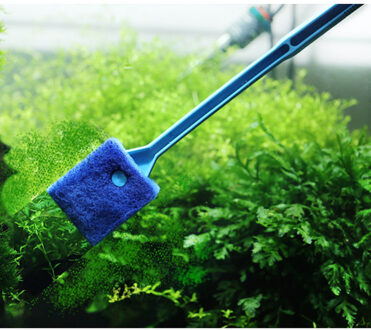 40Cm Aquarium Aquarium Glas Venster Algen Dubbelzijdig Spons Borstel Cleaner Scrubber Lange Handvat Plastic Cleaning blauw