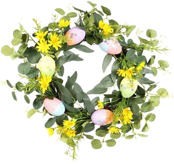 40Cm Paasei Krans Lente Pasen Krans Met Bloemen Eucalyptus Bladeren Voordeur Muur Raam Opknoping Decoratie