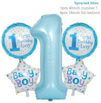 40Inch Folie Nummer Een Air Helium Ballon Figuur Babyshower Gelukkig 1st Verjaardagsfeestje Cartoon Decoraties Kids Ballonnen Roze Blauw 2