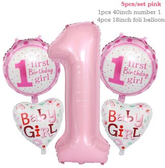 40Inch Folie Nummer Een Air Helium Ballon Figuur Babyshower Gelukkig 1st Verjaardagsfeestje Cartoon Decoraties Kids Ballonnen Roze Blauw
