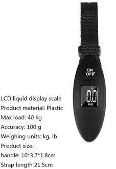 40Kg/100G Lcd Digitale Elektronische Schaal Bagage Schaal Draagbare Reizen Koffer Zak Opknoping Schaal Gewicht Balans Handheld zwart