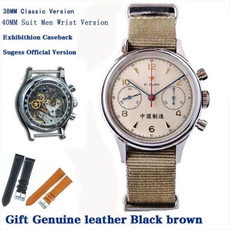 40mm 1963 Pilot Men Watch Chronograph Clear Caseback skeleton ST1901 movement Air Force Mechanical Sapphire watch TWO Strap