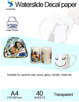 (40pcs/lot) Inkjet Water Slide Decal Paper A4 Size Transparent Transfer Paper Clear Color Waterslide Decal Paper For Mug Nail