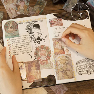 40pcs/pack Ins Style Mucha Decoration Stationery Sticker Diy Ablum Diary Scrapbooking Label Sticker Stationery