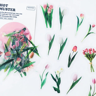 40PCS /Pack Mild Tulip Flower PVC Craft Sticker Notebook Diary DIY Decorative Stickers