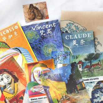 40pcs/pack Vincent Van Gogh Claude Monet Artwork Sticker Decoration Diy Scrapbooking Stickers Stationery Kawaii Diary Label