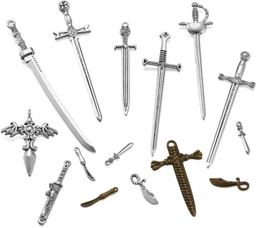 40pcs/set DIY Jewelry Making Kit Tibetan Style Alloy Big Pendants Knife and Sword, for Craf Jewelry Making Mixed Color