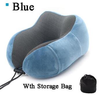 40U Vormige Traagschuim Nek Kussens Zachte Trage Rebound Ruimte Reizen Kussen Effen Nek Cervicale Gezondheidszorg Beddengoed blauw