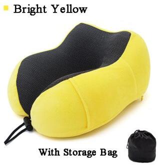 40U Vormige Traagschuim Nek Kussens Zachte Trage Rebound Ruimte Reizen Kussen Effen Nek Cervicale Gezondheidszorg Beddengoed helder geel