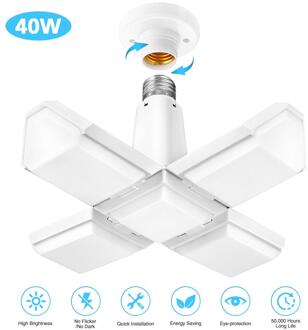 40W Vierkante Led Garage Lamp E27 Vervorming Industriële Licht Opvouwbare Plafond Ventilator Licht Voor Magazijn Werk Winkel wit