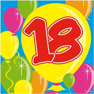 40x Achttien/18 jaar feest servetten Balloons 25 x 25 cm verjaardag/jubileum - Feestservetten Multikleur