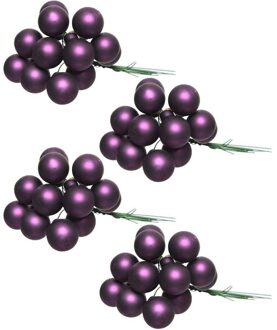 40x Aubergine paarse mini kerststukjes insteek kerstballetjes 2 cm van glas - Kerststukjes