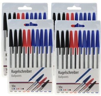 40x Balpennen zwart/blauw/rood