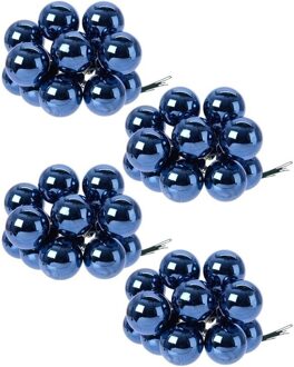 40x Donkerblauwe mini kerststukjes insteek kerstballetjes 2 cm van glas - Kerststukjes