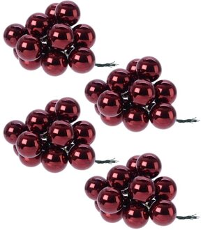 40x Donkerrode mini kerststukjes insteek kerstballetjes 2 cm van glas - Kerststukjes Rood