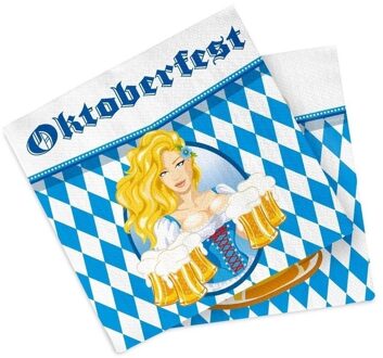 40x Oktoberfest themafeest servetten blauw 33 x 33 cm papier Multi