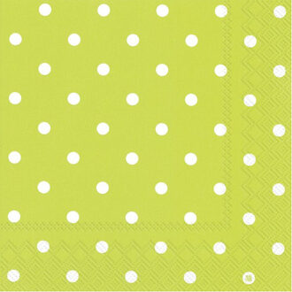 40x Polka Dot 3-laags servetten lime groen met witte stippen 33 x 33 cm