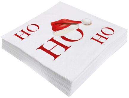 40x stuks kerst thema servetten wit Ho Ho Ho 33 x 33 cm - Feestservetten