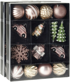 40x stuks kerstballen en kersthangers figuurtjes lichtroze kunststof