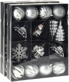 40x stuks kerstballen en kersthangers figuurtjes zilver kunststof