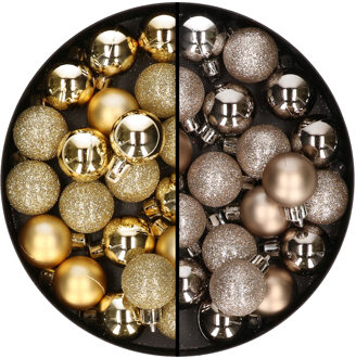 40x stuks kleine kunststof kerstballen champagne en goud 3 cm - Kerstbal Champagnekleurig