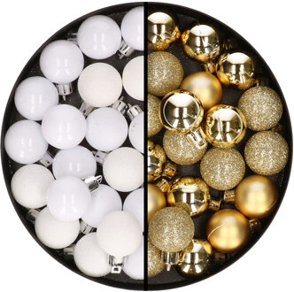 40x stuks kleine kunststof kerstballen goud en wit 3 cm - Kerstbal