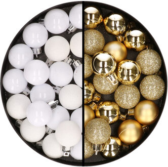 40x stuks kleine kunststof kerstballen goud en wit 3 cm