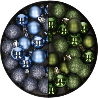 40x stuks kleine kunststof kerstballen groen en donkerblauw 3 cm