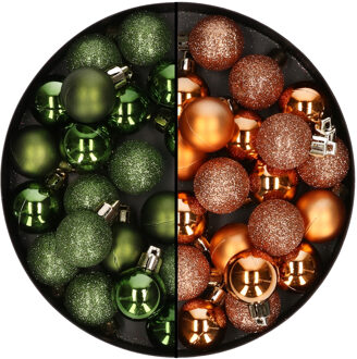 40x stuks kleine kunststof kerstballen groen en koper 3 cm