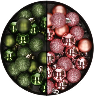 40x stuks kleine kunststof kerstballen groen en roze 3 cm