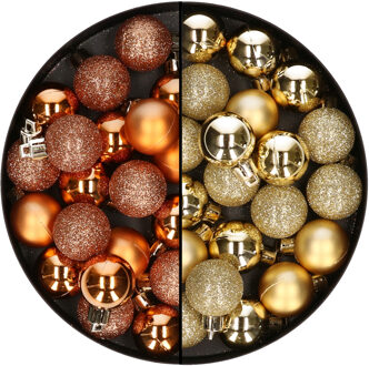 40x stuks kleine kunststof kerstballen koper en goud 3 cm