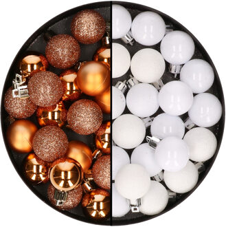 40x stuks kleine kunststof kerstballen koper en wit 3 cm
