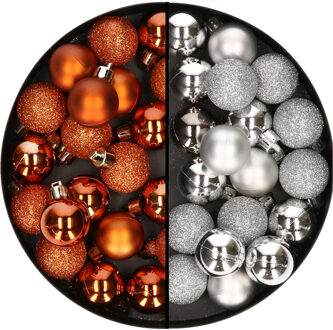 40x stuks kleine kunststof kerstballen oranje en silver 3 cm Zilver