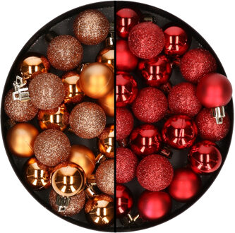 40x stuks kleine kunststof kerstballen rood en koper 3 cm - Kerstbal