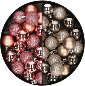 40x stuks kleine kunststof kerstballen roze en champagne 3 cm