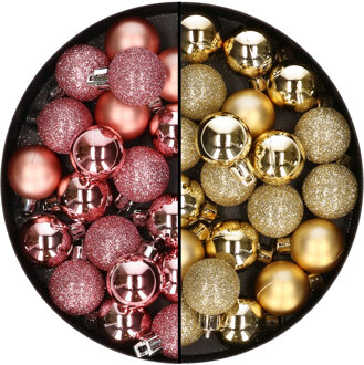 40x stuks kunststof kerstballen 3 cm goud en roze