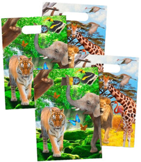 40x stuks Safari/jungle thema kinderfeestje feestzakjes/uitdeelzakjes 16,5 x 23 cm