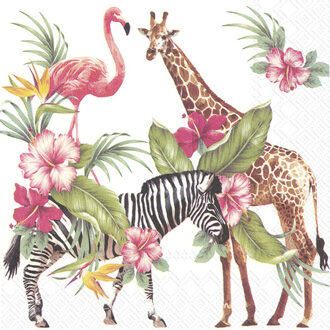 40x Tropische 3-laags servetten safari park dieren 33 x 33 cm - Feestservetten Multikleur