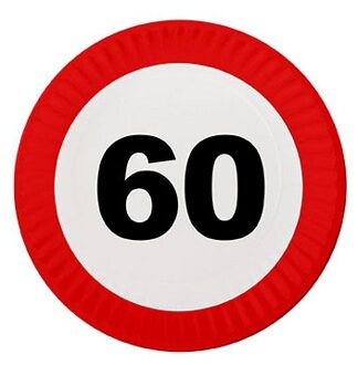 40x Wegwerpbordjes 60 jaar verjaardag 23 cm - Feestbordjes Multikleur