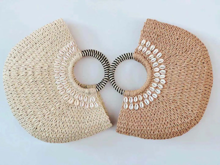 40x23CM New Female Summer Straw Bag Round Moon Bag Hand-sewn Shell Bag Straw Bag a6216