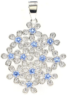 40x28mm Anniversary Flowers Silver Pendant For Women Created Violet Tanzanite Zircon Dating Wedding