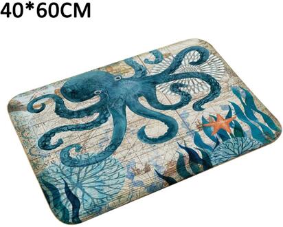 40X60CM Marine Stijl Deur Mat Vloer Tapijt Voor Woonkamer Sea Turtle Patroon Coral Fleece Tapijt Anti-Slip Deurmat home Decor Octopus
