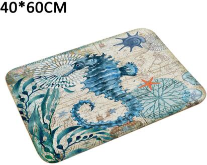 40X60CM Marine Stijl Deur Mat Vloer Tapijt Voor Woonkamer Sea Turtle Patroon Coral Fleece Tapijt Anti-Slip Deurmat home Decor Seahorse